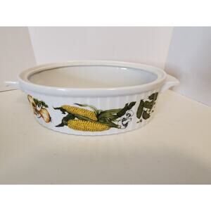White Vegetable Decor Casserole Ceramic Bowl 11" L